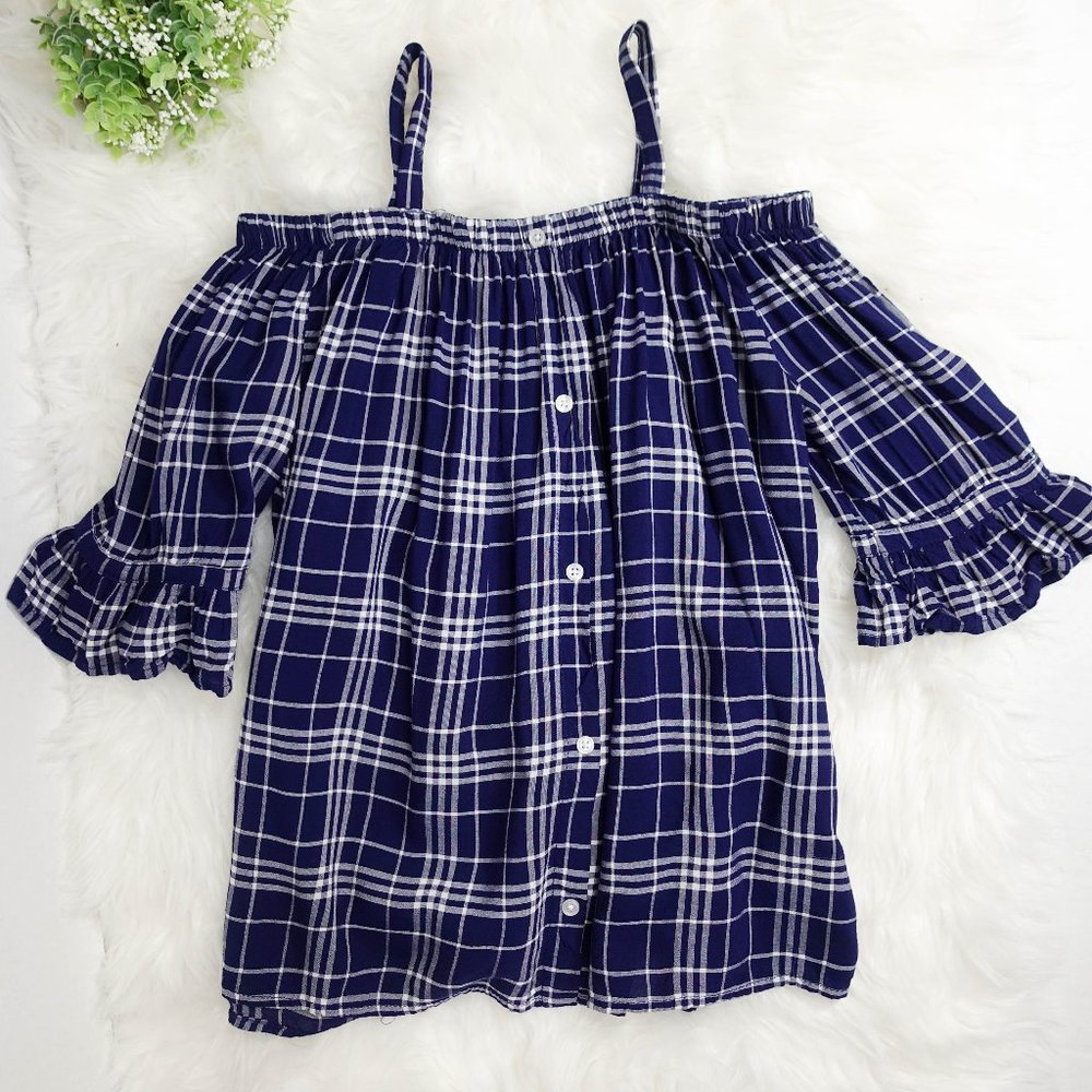 🛍Epic Threads girls cold shoulder plaid